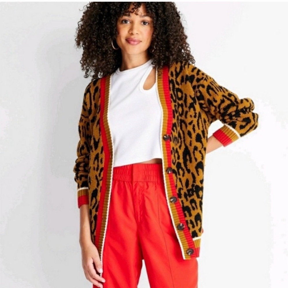 Target Leopard Print Cardigan with Red Trim